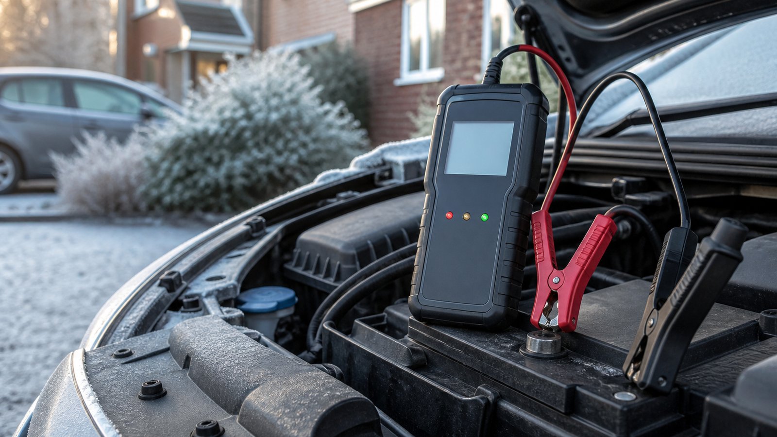 cordless portable digital tyre inflator in a clean UK lifestyle scene